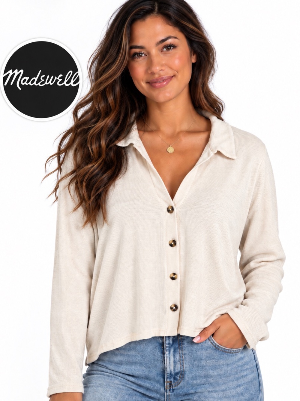 Madewell Curved-Hem Polo Cardigan Tee